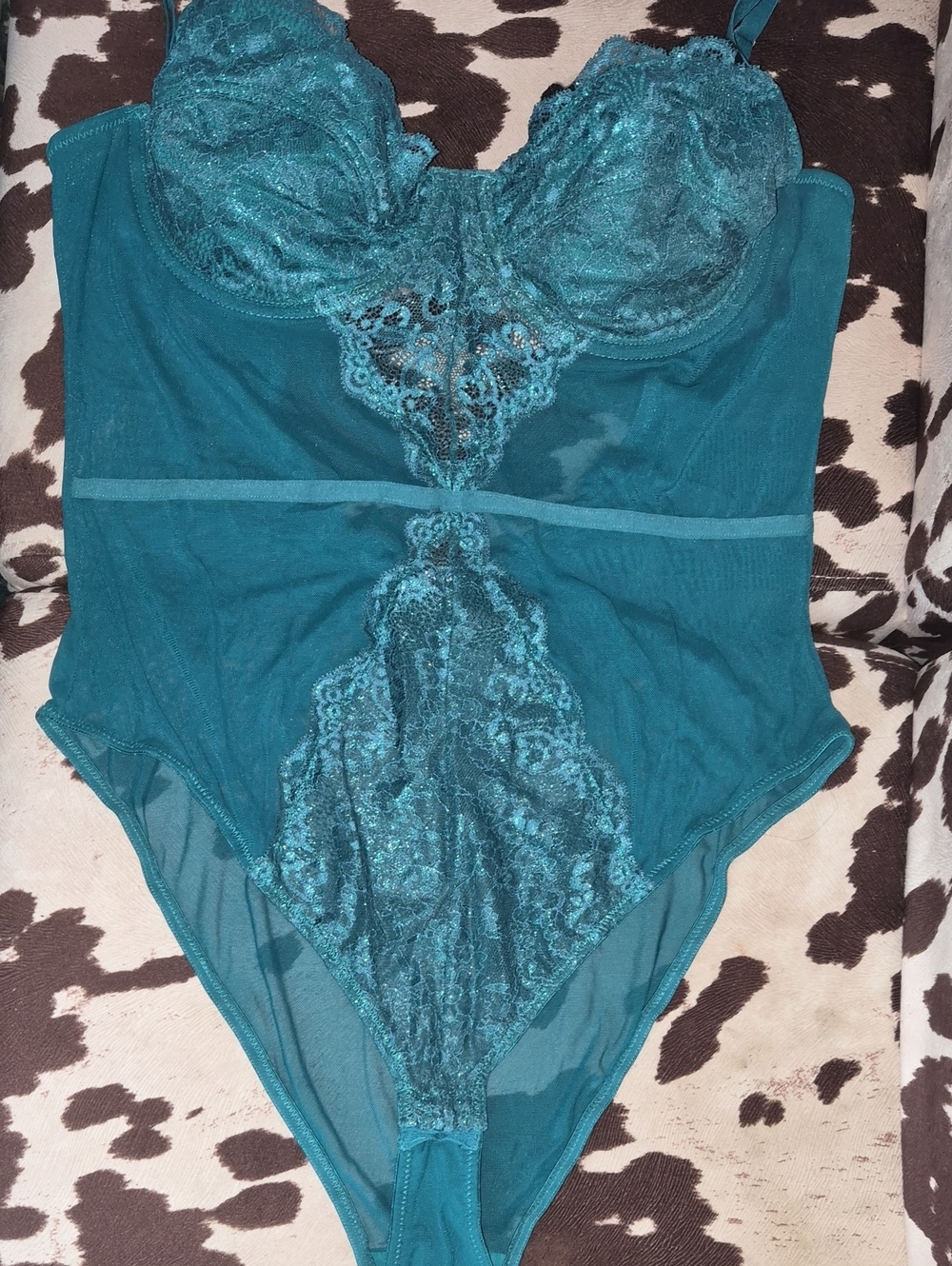 VS Teal Lace Mesh Bodysuit